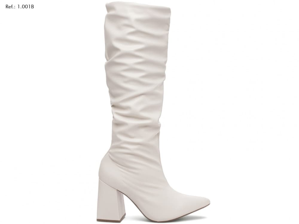 Bota cano alto franzida Branca