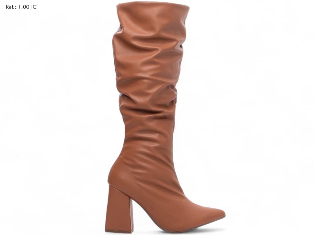 Bota cano alto franzida caramelo